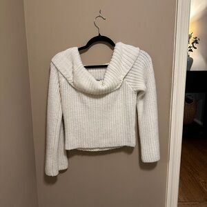 Cozy White Cowl Neck Cropped Sweater
